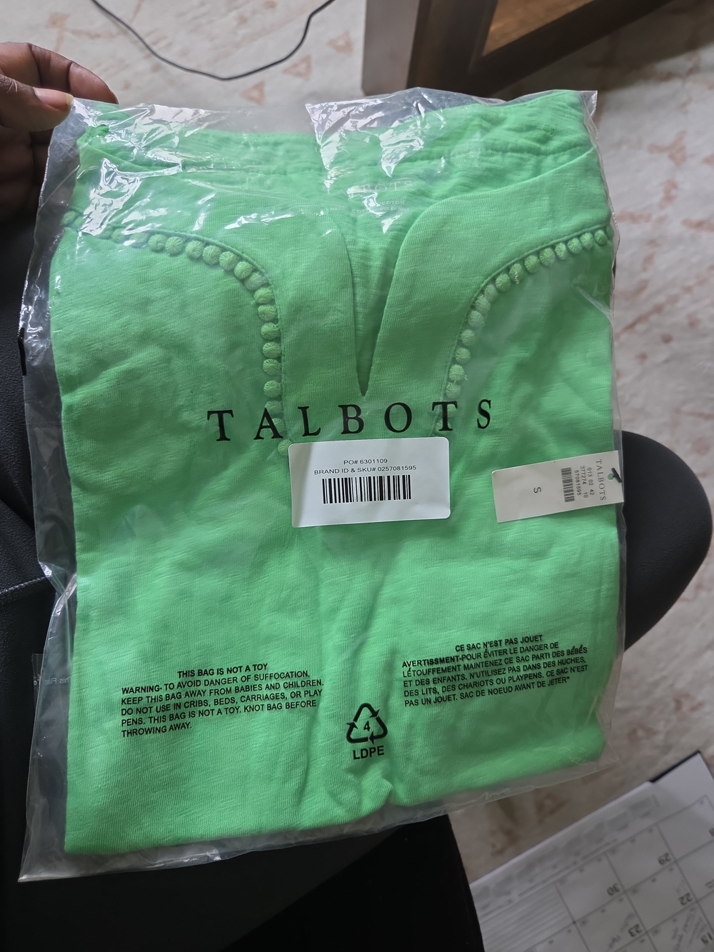 Talbots Green Beaded Notch-Neck Short Sleeve Tee - Picture 2 of 2
